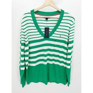 Tommy Hilfiger Kelly Green Striped Sweater Womens Sz XXL Academia Preppy NWT